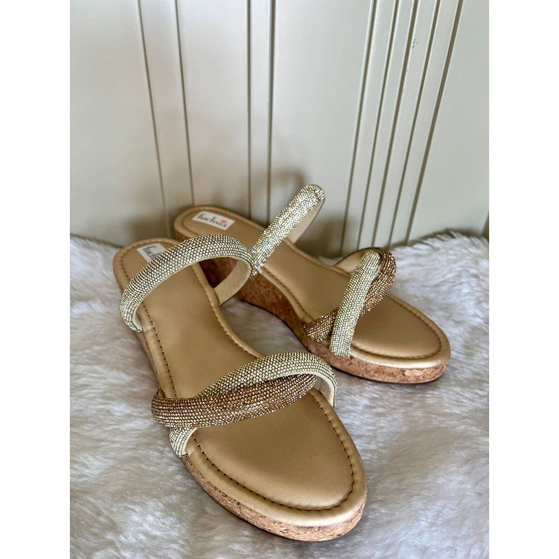 Fuchsia by Aashka Mehta Cross Gold Embellished Wedges (EURO 36)