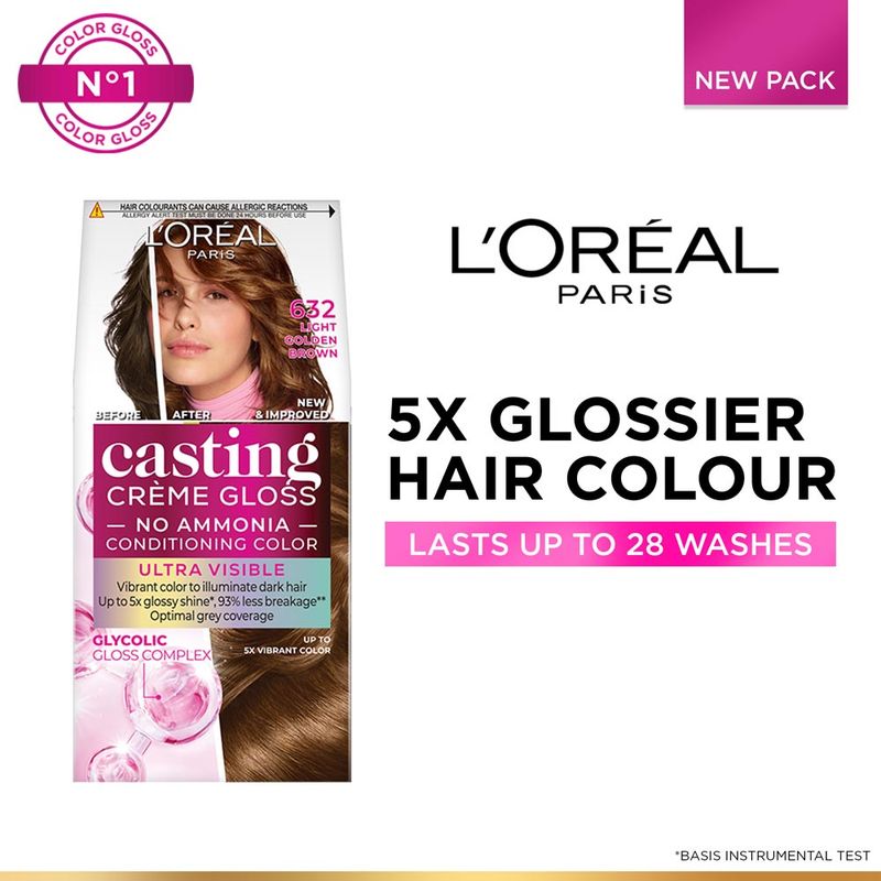 L'Oreal Paris Casting Creme Gloss Conditioning Hair Color With Glycolic Gloss Complex Ultra Visible 632 Light Golden Brown