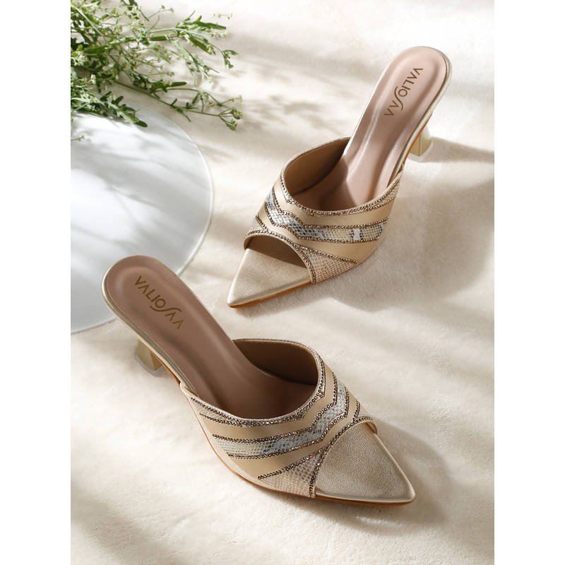 VALIOSAA Gold Color Party Peep Toes Heels (EURO 36)