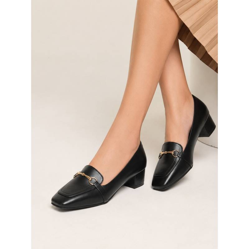 VALIOSAA Black Color Work Heel Pumps (EURO 36)