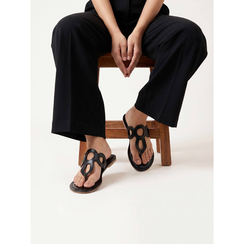 Chaal Chalan Black Pu Open Toe Flats (UK 3)