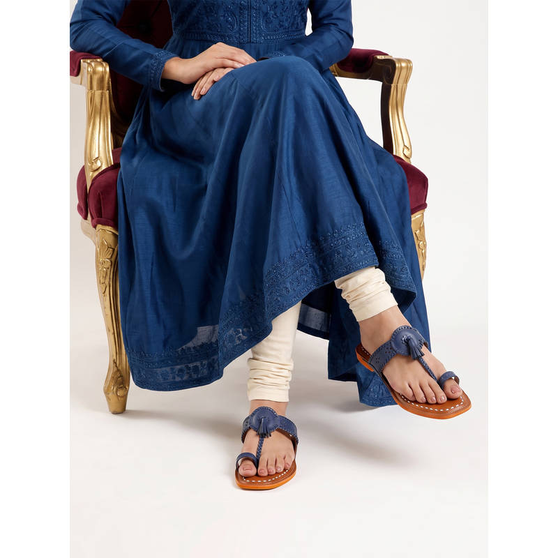 Chaal Chalan Blue Pu Square Toe Kolhapuris (UK 3)