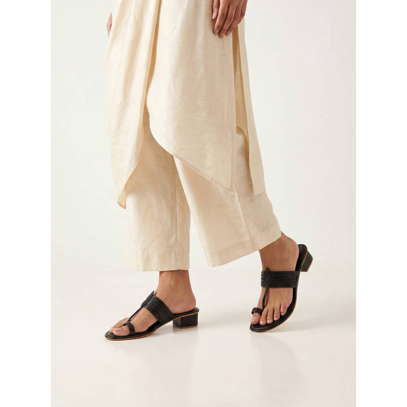 Chaal Chalan Black PU Almond Toe Kolhapuris (UK 4)