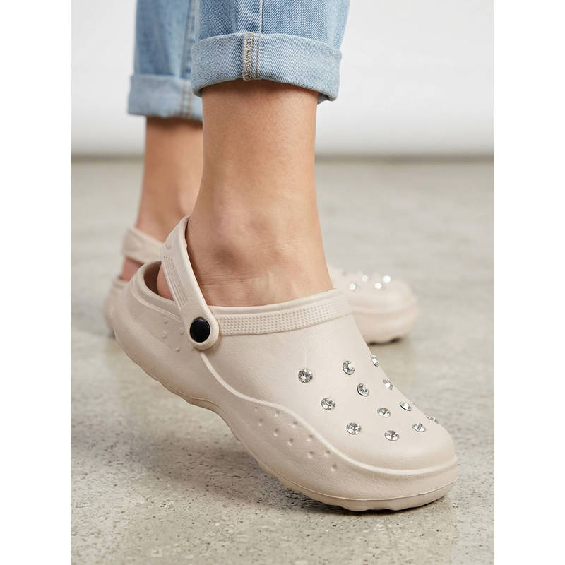 Iconics Women's Studded Rhinestone Comfort Clogs with Backless (EURO 37)