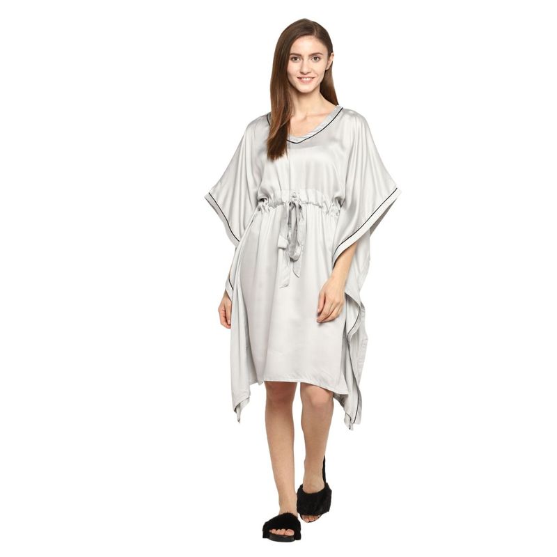 Shopbloom Ultra Soft Light Modal Satin Women's Kaftan Dress - Grey (XS)
