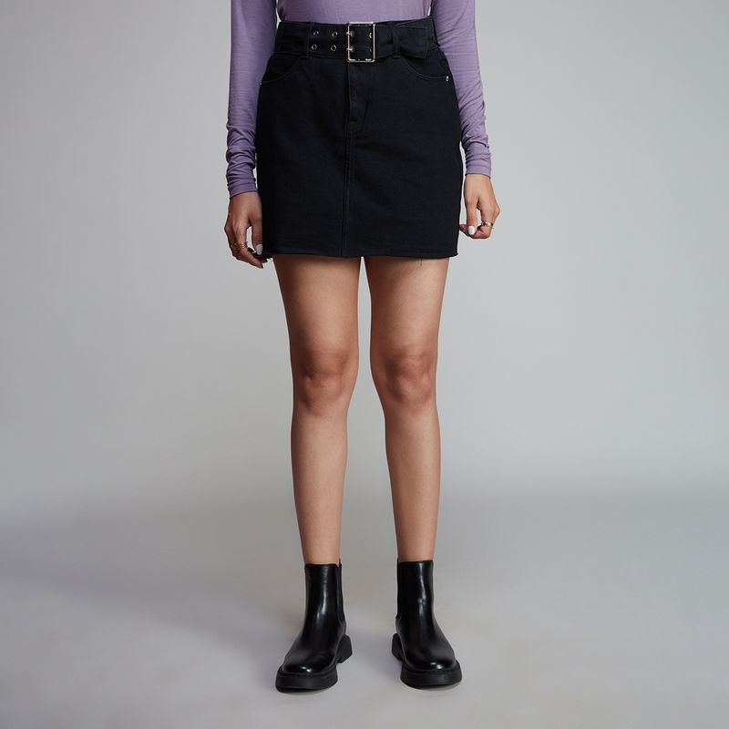 Twenty Dresses by Nykaa Fashion Black a Line Short Denim Skirt (Set of 2) (28)