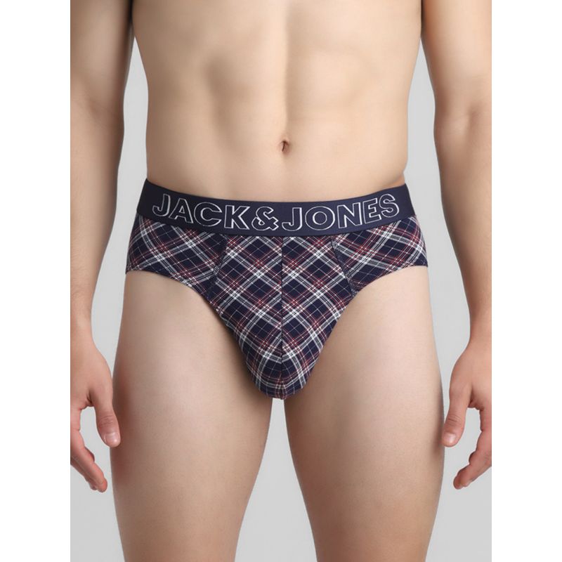 Jack & Jones Men Checks Navy Blue Brief (S)