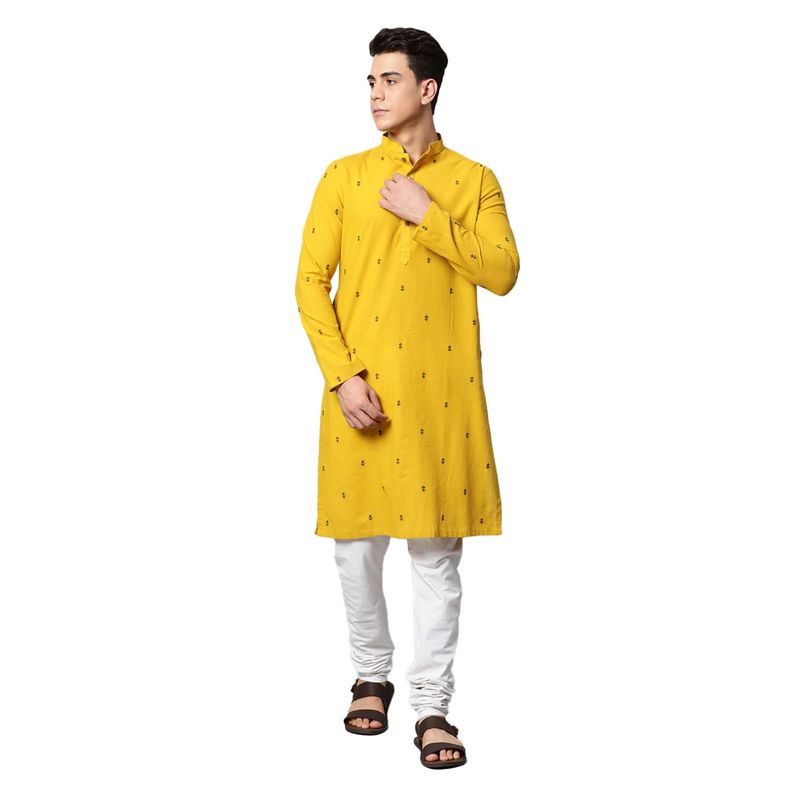 Manthan Mens Printed Blended Cotton Kurta (Mustard) (S)