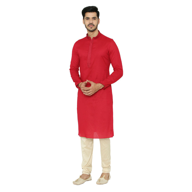 Manyavar Red Solid Kurta And Churidar (M)