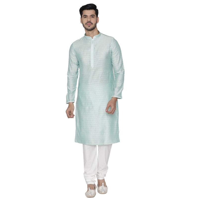 Manyavar Blue Self Design Kurta And Churidar (S)