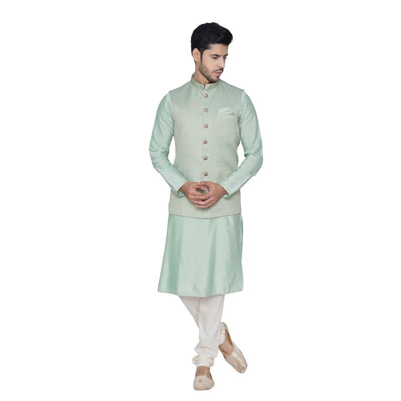 Manyavar Green Solid Kurta Jacket with Churidar (S)