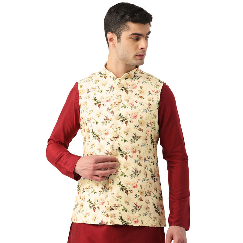 Manyavar Men's Cream Nehru Jacket (2XL)