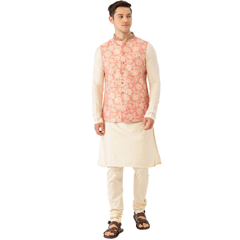 Manyavar Men's Gajaree Kurta with Jacket and Churidar (L)