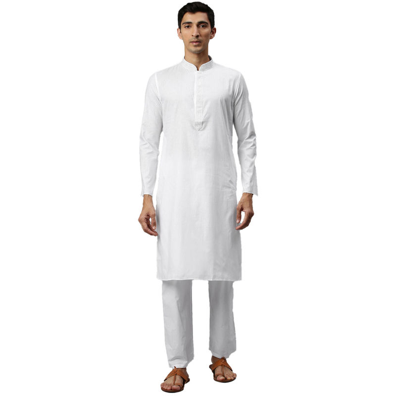 Manyavar Men's White Kurta with Pajama (L)