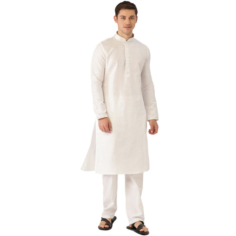 Manyavar Men's White Kurta with Pajama (L)