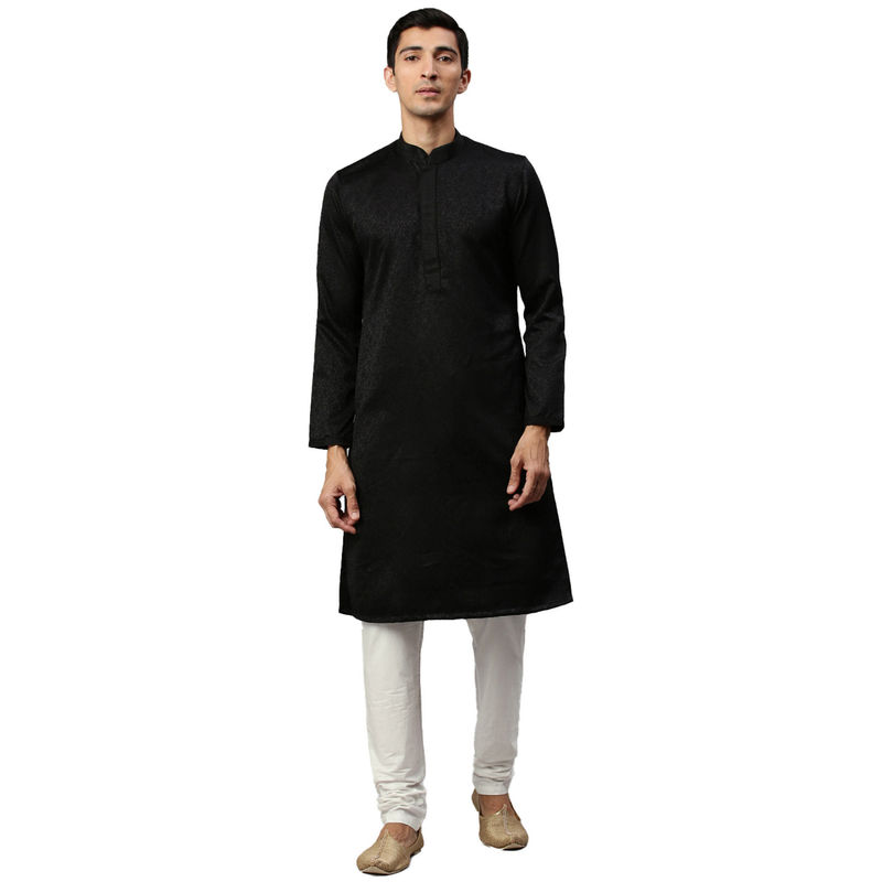 Manyavar Men's Black Kurta with Pencil Pajama (XL)