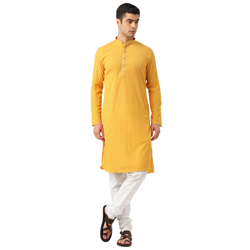 Manyavar Men's Yellow Kurta with Churidar (L)