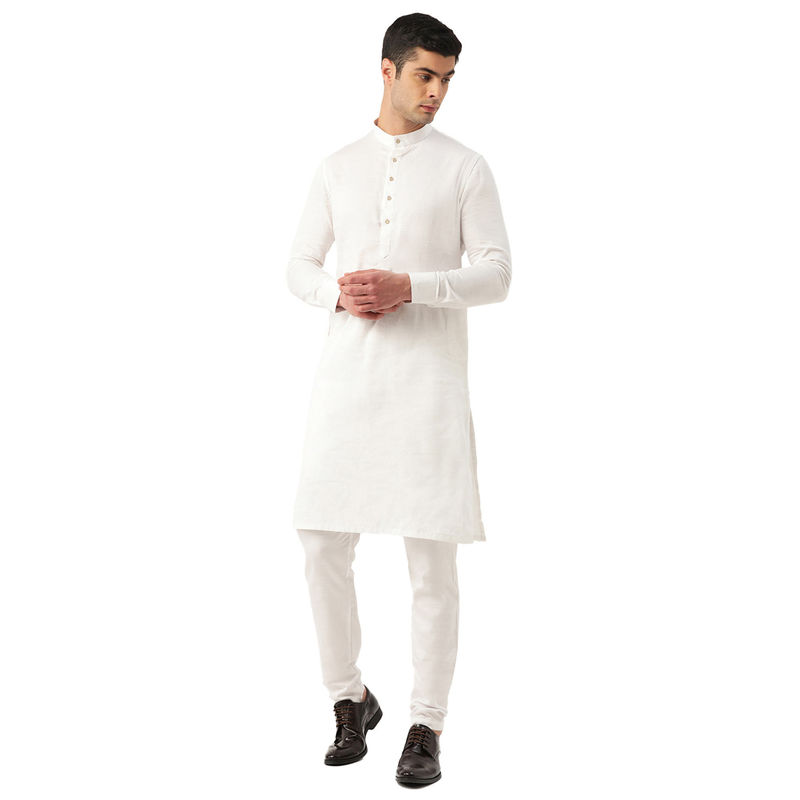 Manyavar Men's White Kurta with Pencil Pajama (S)