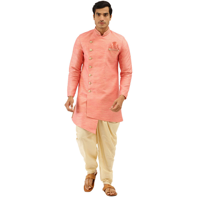 Manyavar Men's Gajaree Semi Indo Western Kurta with Patiala (L)