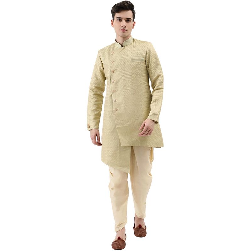 Manyavar Silk Blend Cream Semi Indo Western Kurta and Patiala (L)