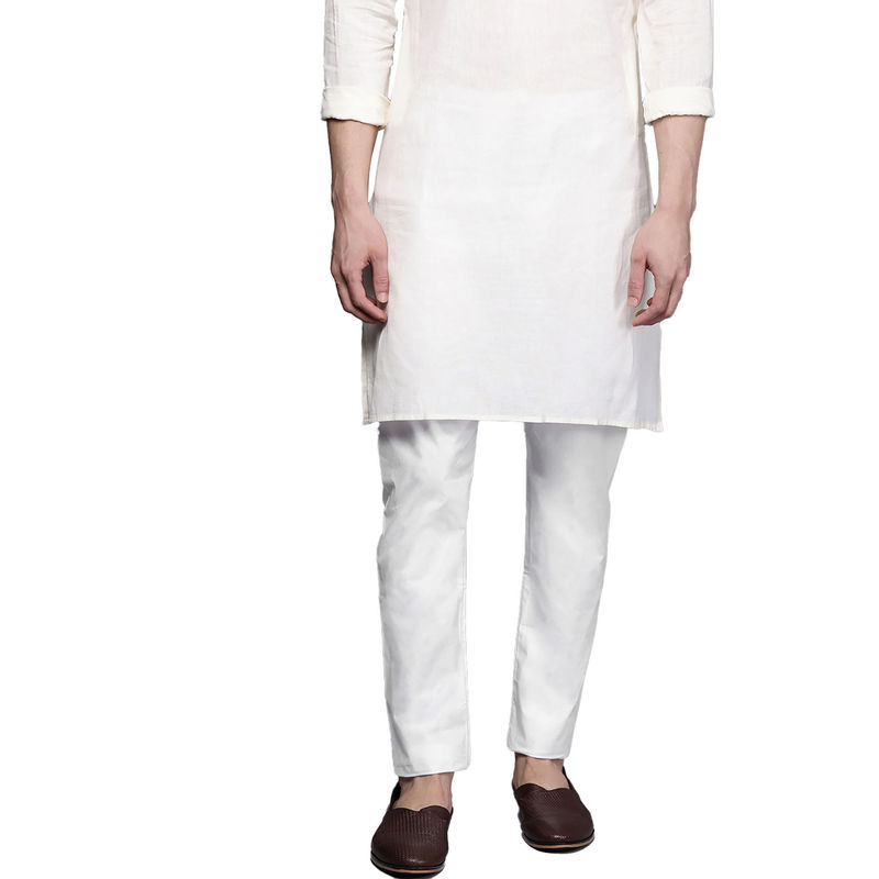 Manyavar White Cotton Pencil Fit Pyjama (L)