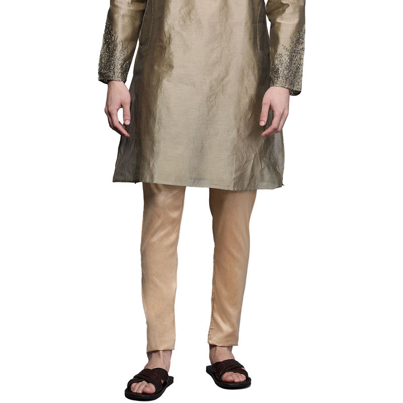 Manyavar Fawn Art Silk Festive Pencil Fit Pyjama (L)