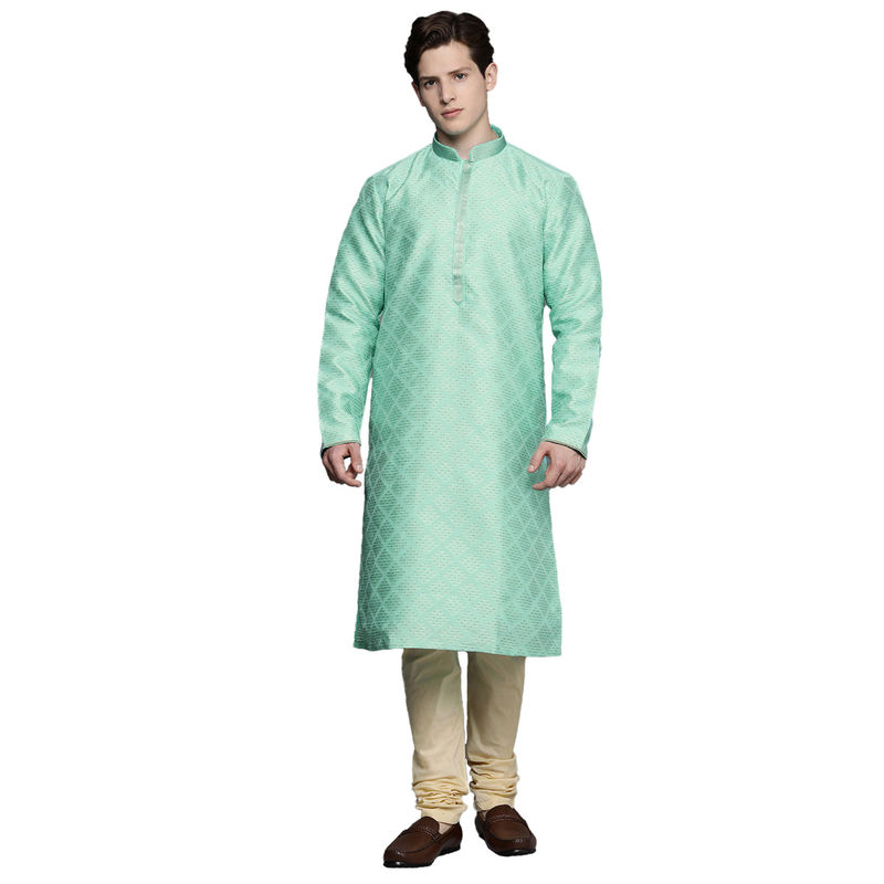 Manyavar Green Art Silk Festive Jacquard Kurta and Pajama (L)