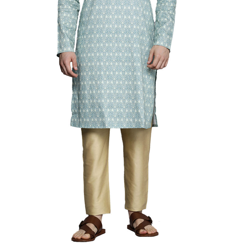 Manyavar Beige Blended Viscose Solid Pencil Pyjama (M)