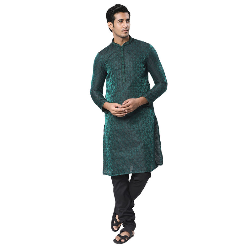 Manyavar Mens Art Silk Printed Kurta Churidar (L)