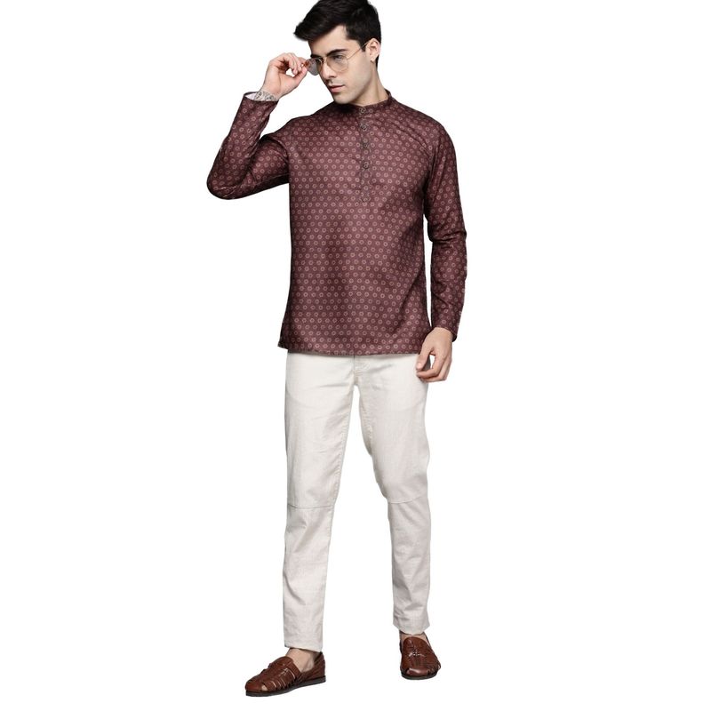 Manyavar Wine Blended Viscose Casual Printed Short Kurta (L)