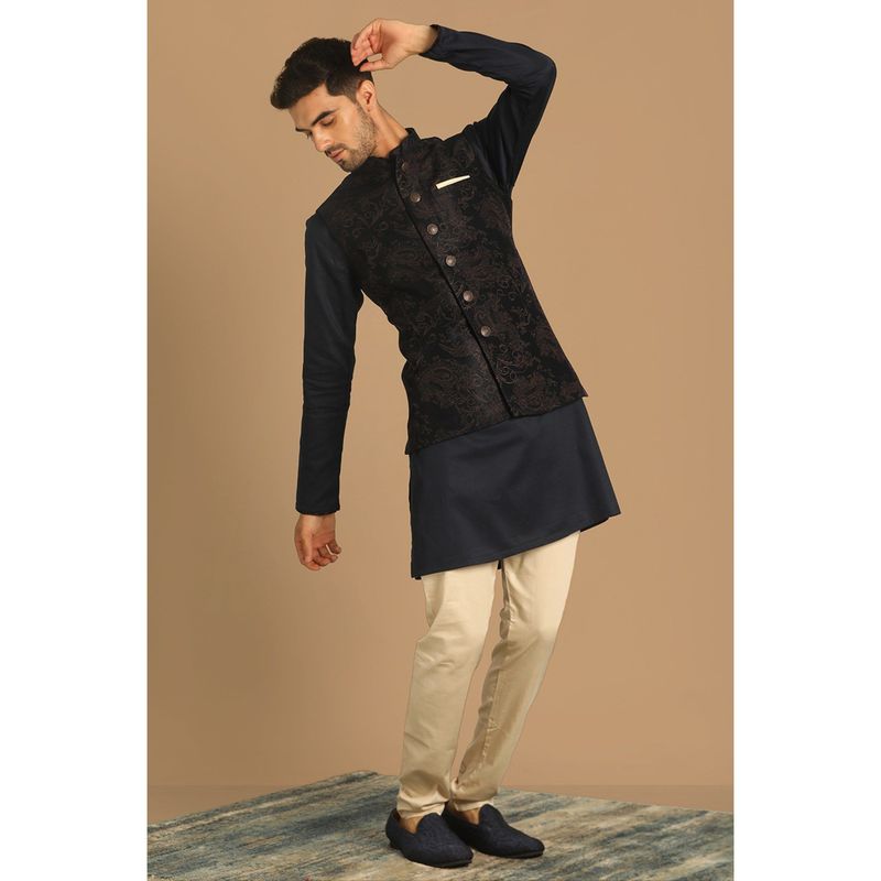 Manyavar Blue Kurta and Pencil Pyjama with Nehru Jacket (L)