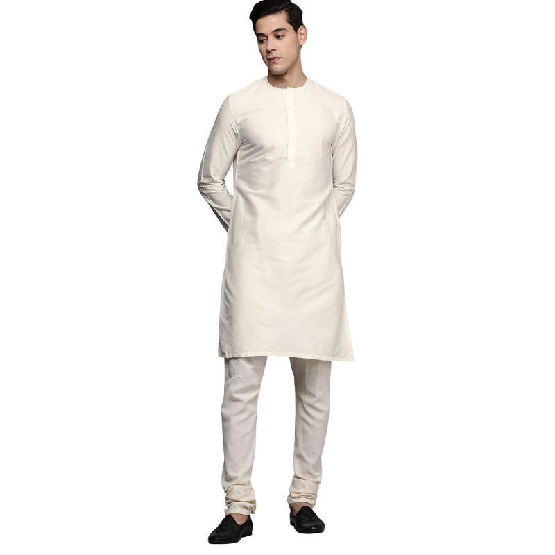 Manyavar Off White Solid Kurta (S)
