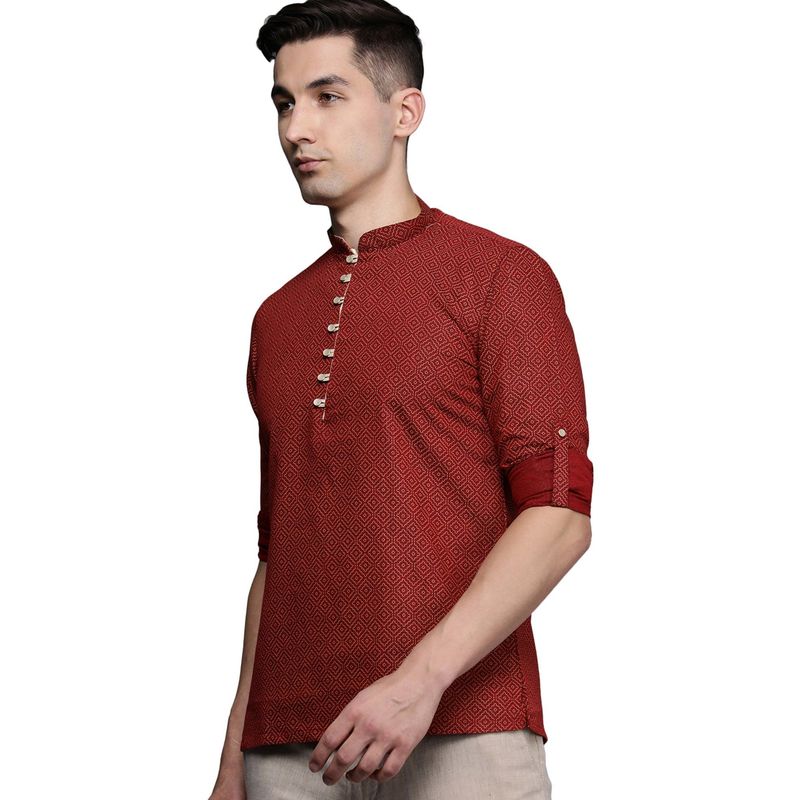 Manyavar Maroon Printed Short Kurta (M)
