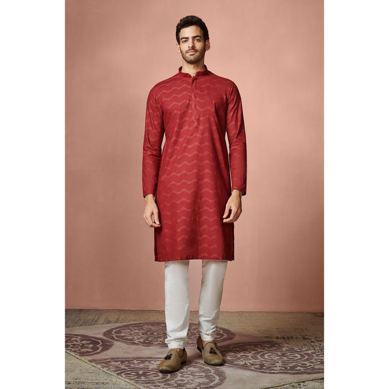 Manyavar Maroon Full Sleeves Kurta (L)
