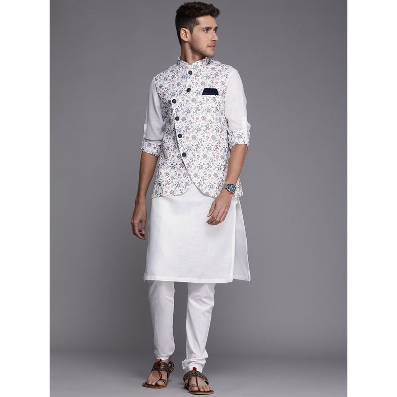 Manyavar White Kurta Pyjama with Nehru Jacket (XL)