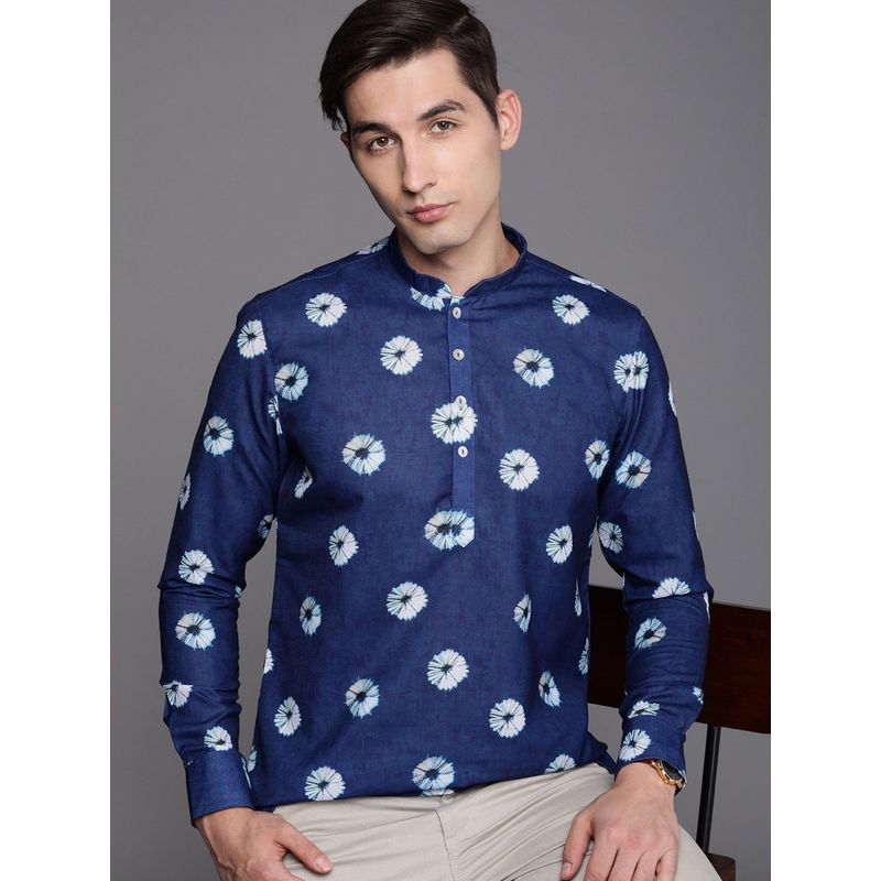 Manyavar Blue Full Sleeves Short Kurta (M)