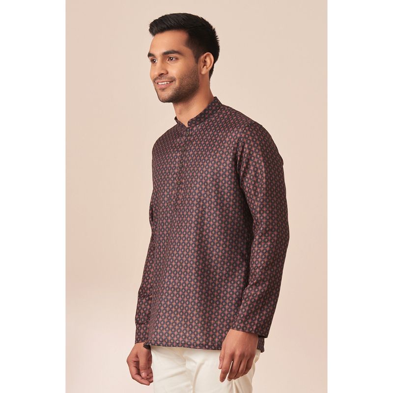 Manyavar Black Blended Viscose Printed Short Kurta (L)