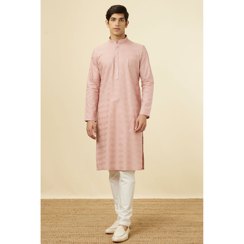 Manyavar Dusty Pink Cotton Solid Kurta Set (L)