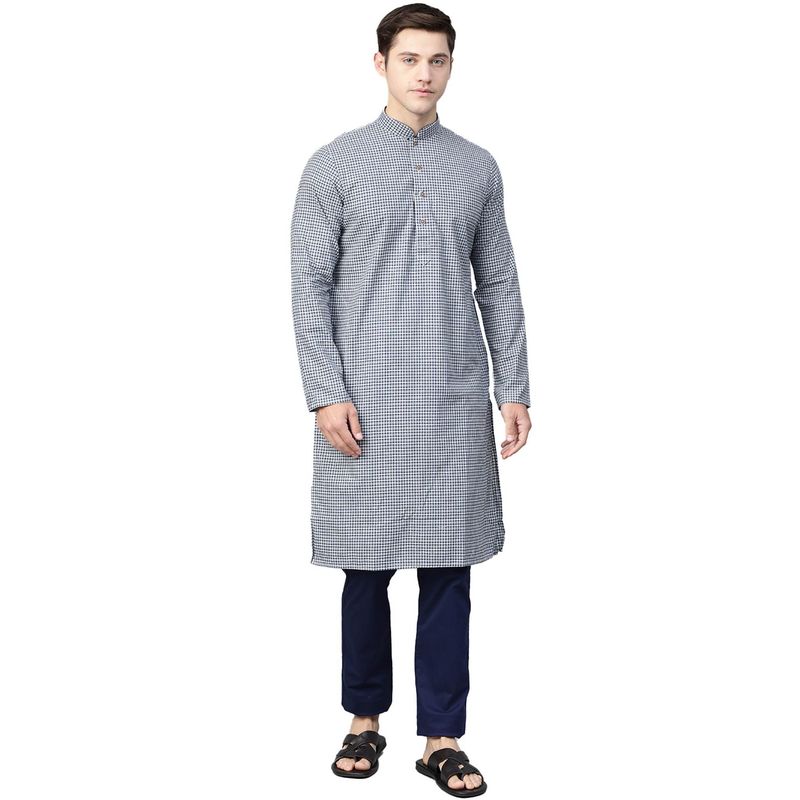 Manthan Blue Cotton Kurta For Men (L)