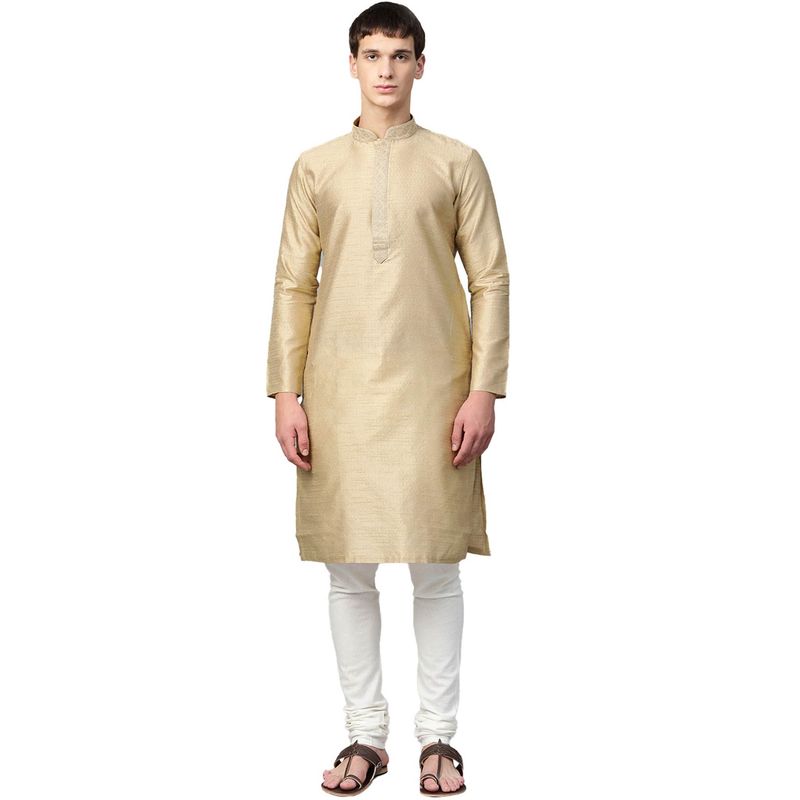 Manthan Fawn Cotton Blend Kurta For Men (S)