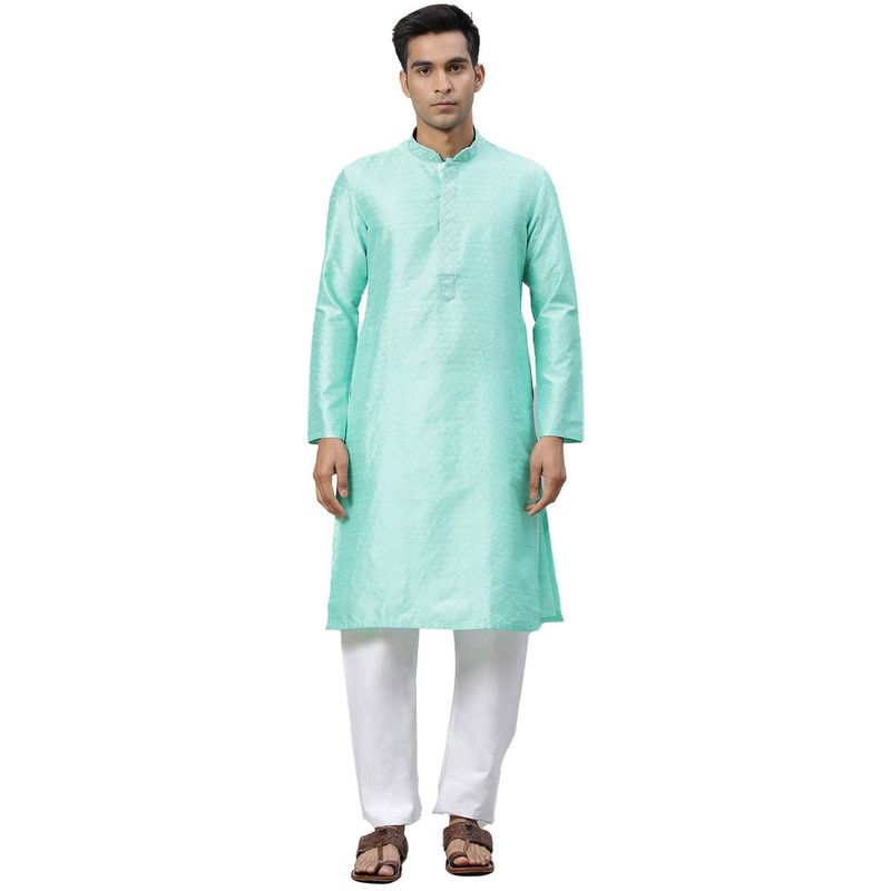 Manthan Green Silk Blend Kurta For Men (S)