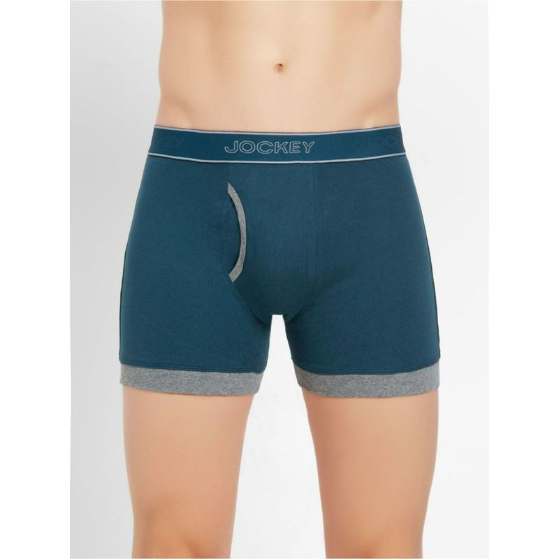 Jockey 1017 Men Cotton Solid Boxer Brief - Reflecting Pond & Mid Grey Mel (L)