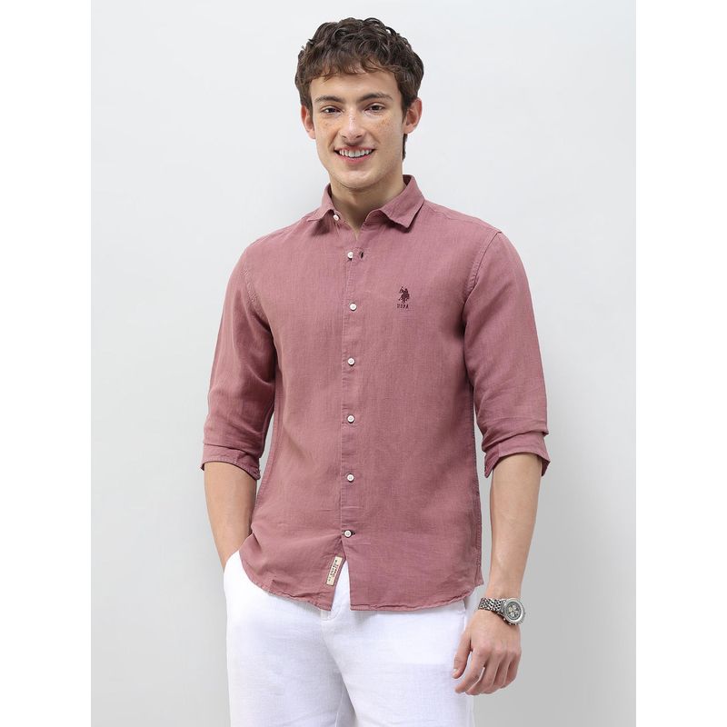 U.S. Polo Assn. Denim Co. Pink Solid/Plain Collar Neck Casual Shirt (48)