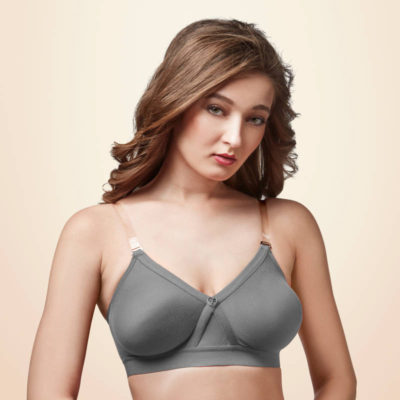 Trylo Alpa Stp Moulded Non-padded Double Layered T Shirt Bra, Full Coverage Bra - Grey (38F)