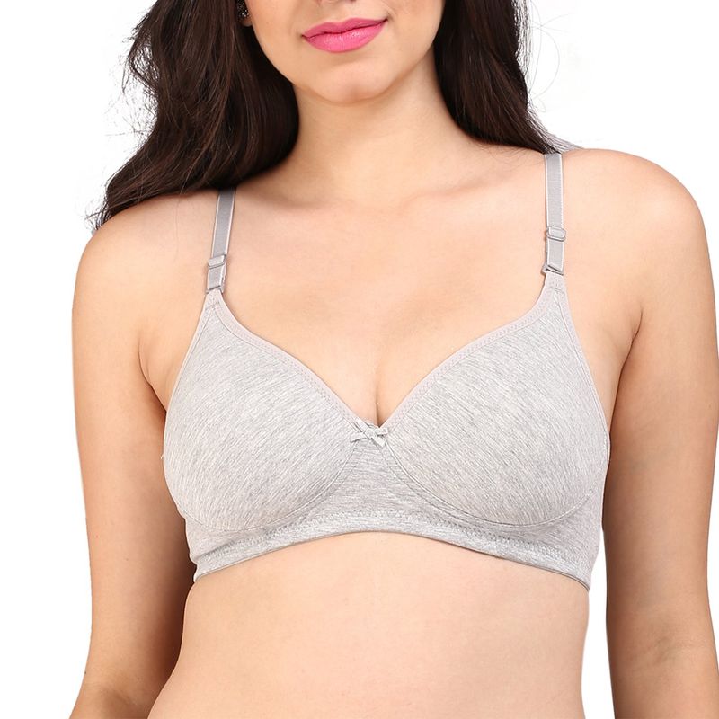 Bralux Women's Bra, B Cup Cotton Non-wired Thin Padded Bra With Transparent Strap - Grey (34B)