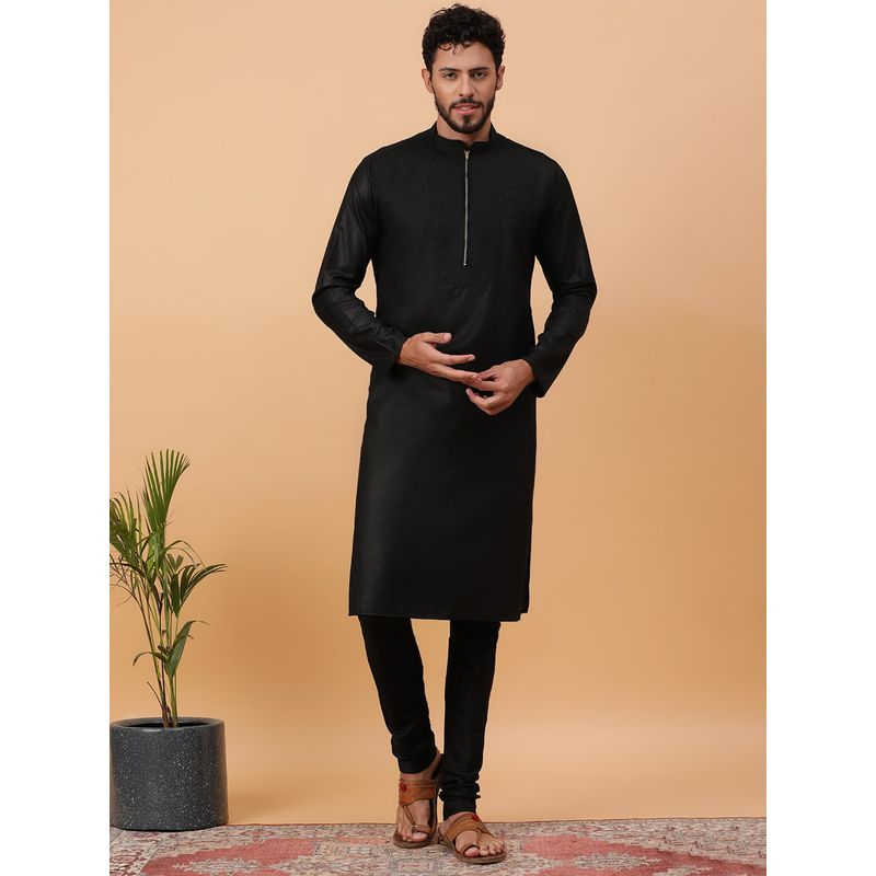 Tabard Solid & Plain Cotton Black Full Sleeves Ethnicwear Kurta for Men (Set of 2) (2XL)