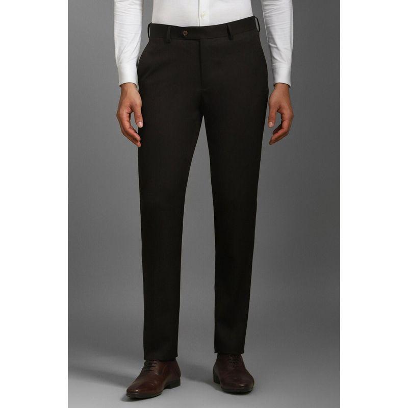 Louis Philippe Men Brown Slim Fit Check Flat Front Formal Trousers (28)