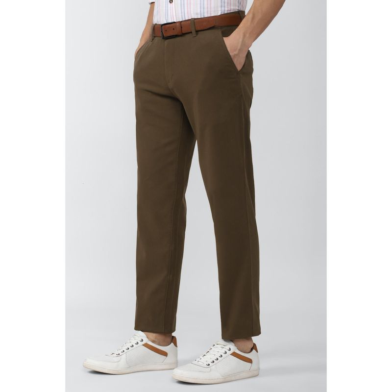 Peter England Men Brown Solid Super Slim Fit Chino Casual Trousers (32)