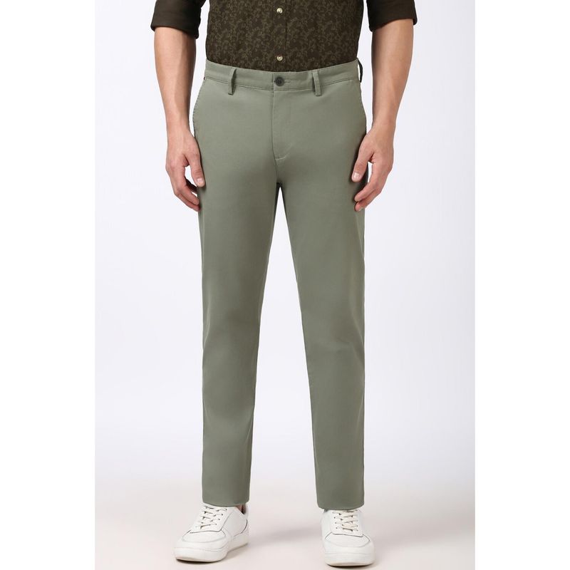 Peter England Men Olive Solid Super Slim Fit Trousers (30)