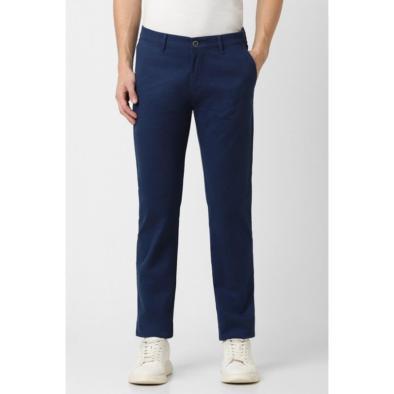 Peter England Men Navy Solid Super Slim Fit Chino Casual Trousers (30)